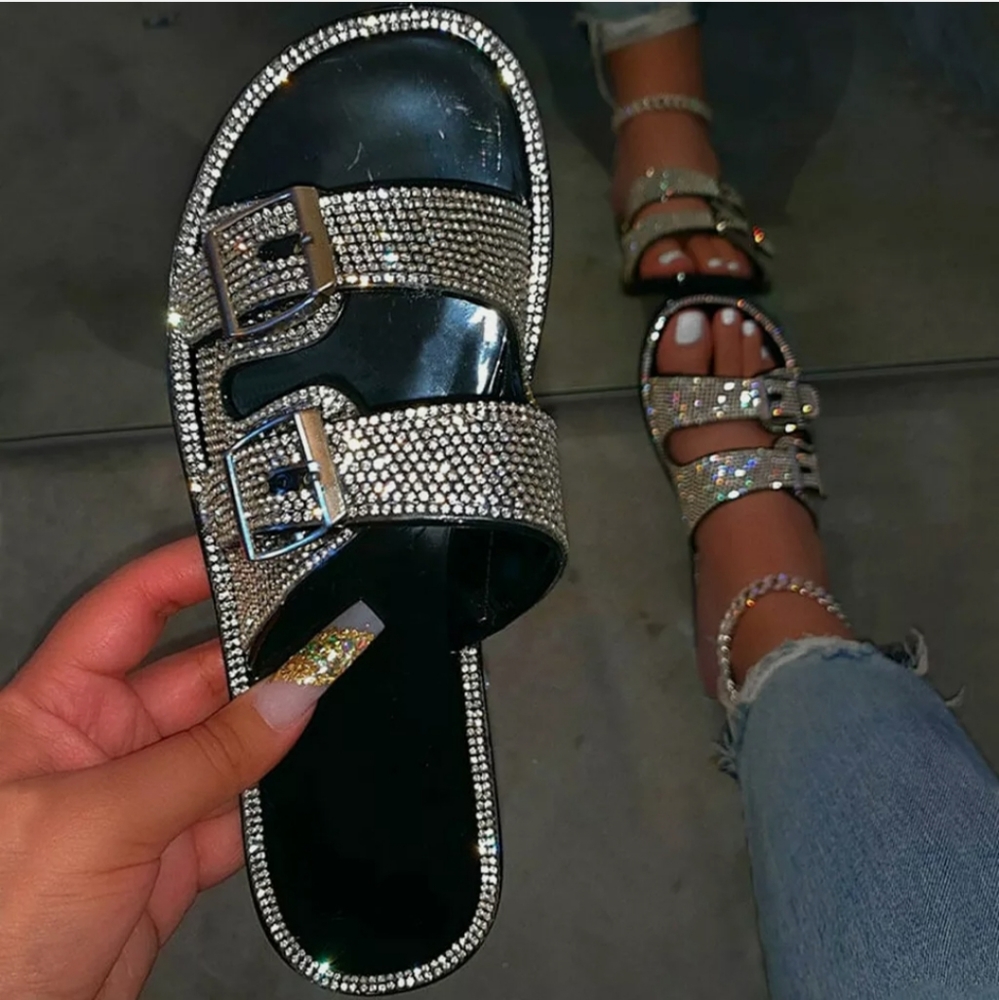 Blingy rhinestone double buckle sandals NEW 8.5